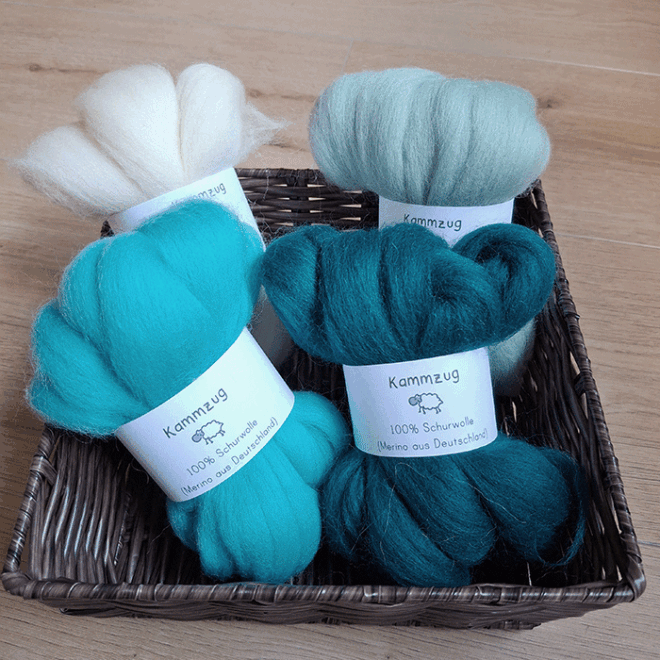 Kammzug Set mint petrol deutsche Merinowolle Yuniku