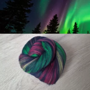 Spinnwolle deutsches Merino Mini Batts Polarlicht pink grün Yuniku