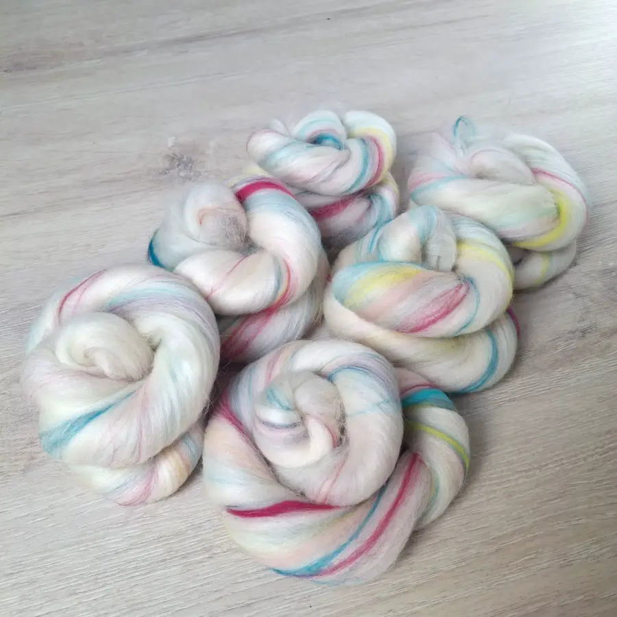 Spinnwolle Mini Batt Bluefaced Leicester BFL Einhorn pastell Set Yuniku
