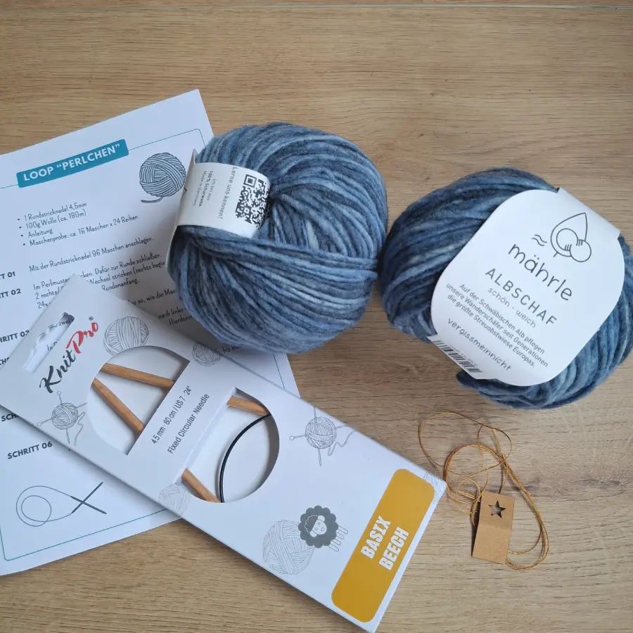 Strickset Loop Perlchen deutsche Merinowolle Yuniku